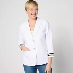 QVC Susan Graver Weekend Marina Knit 3/4 Sleeve Blazer Rib Knit Cuffs Nautical